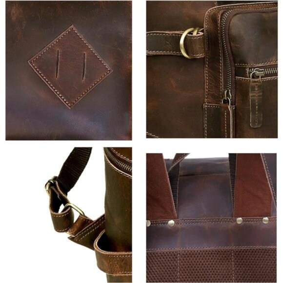 HLC Leather Backpack For Women Men Genuine Leather Laptop Backpack Vintage main image 6